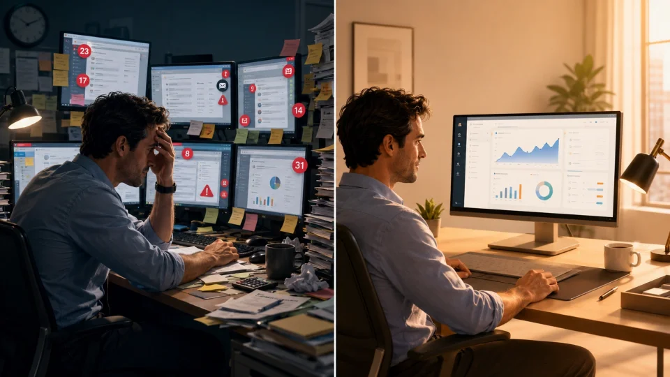 Workplace contrast chaos vs calm