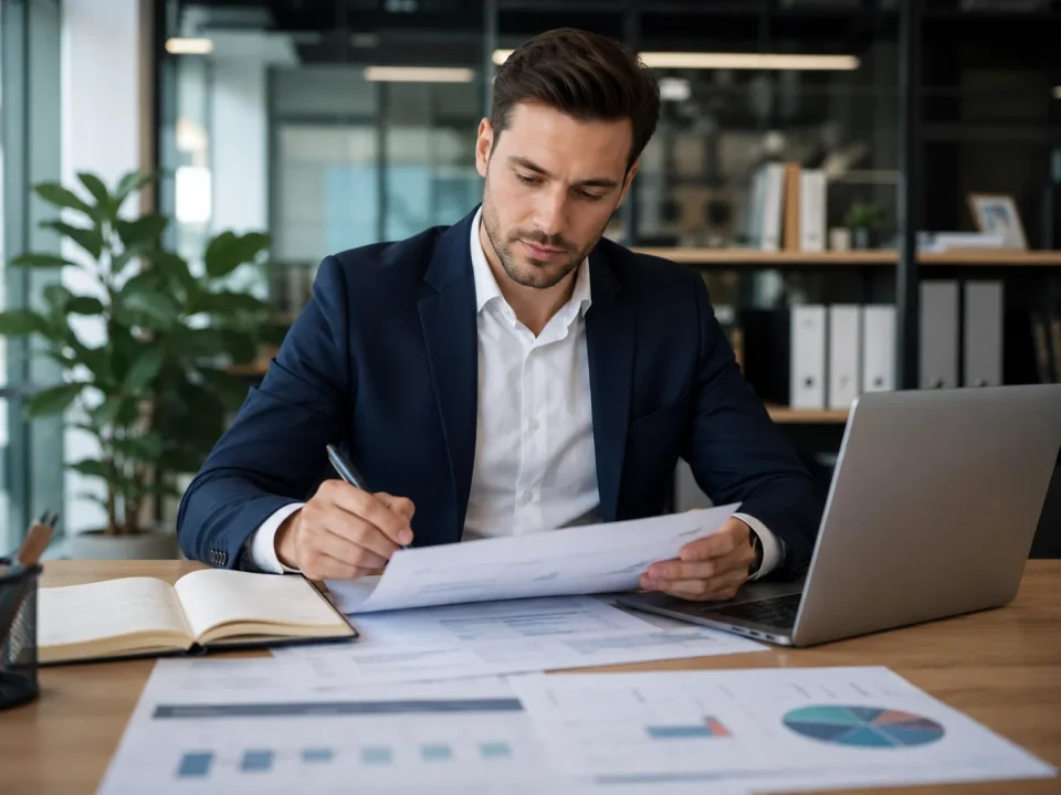 A professional sales agent at his desk