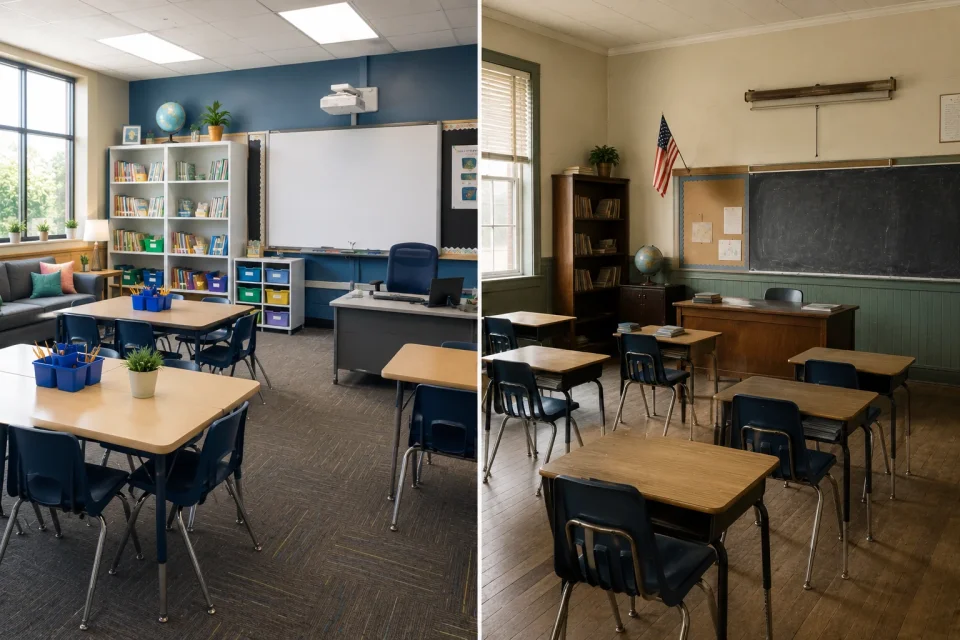 Modern classroom vs underfunded classroom