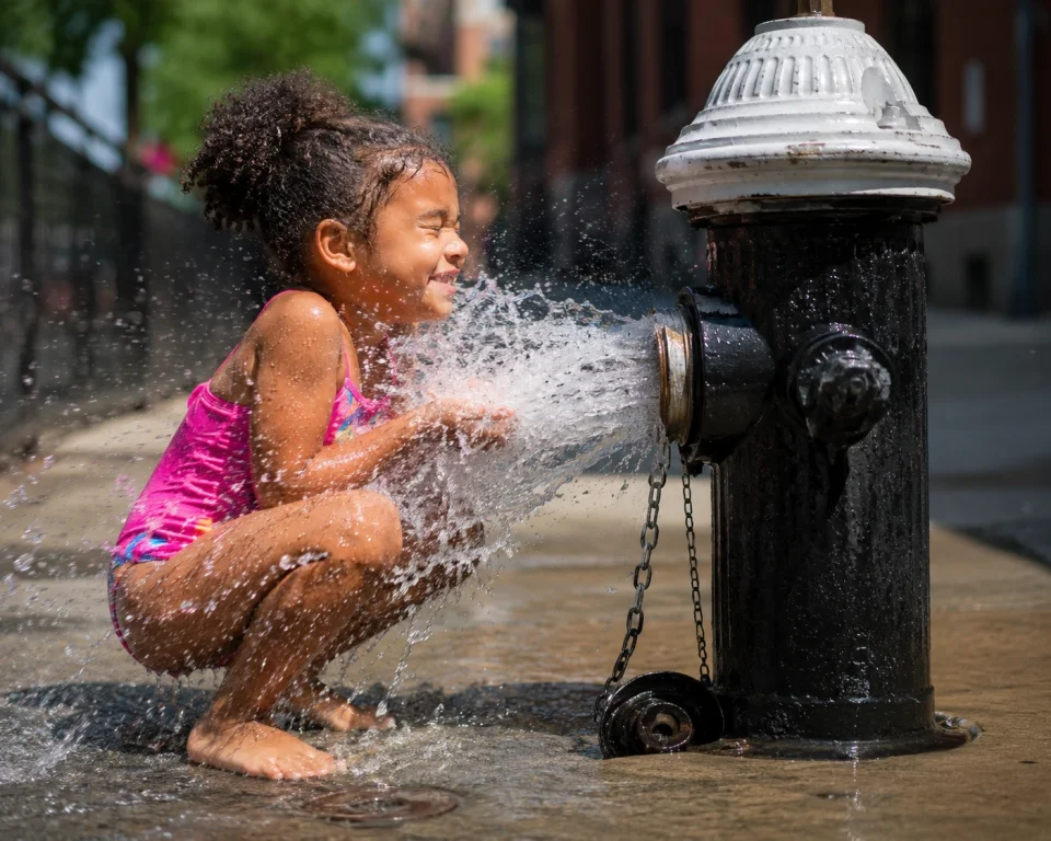 Young girl at a water Hydrant