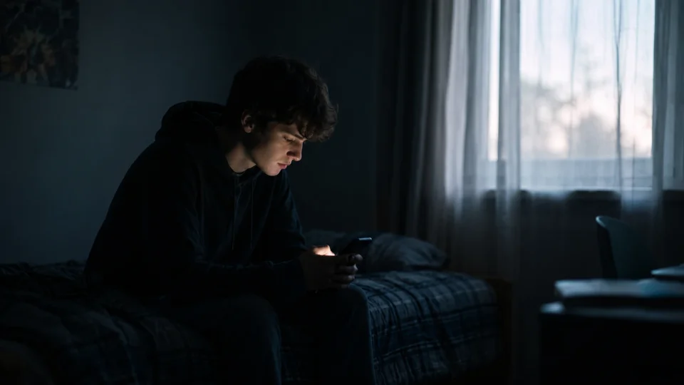 Teenager in a dimmed quiet room