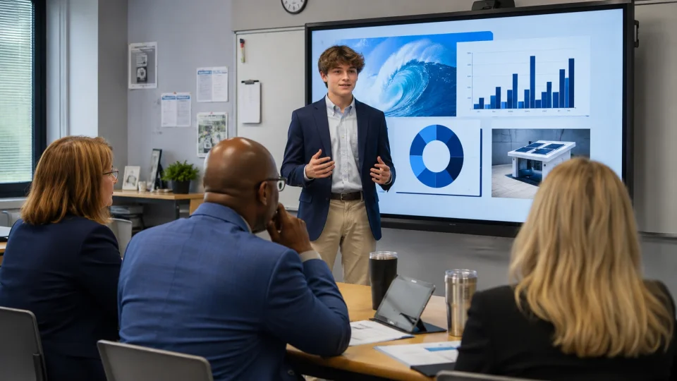 Student doing presentation in classroom