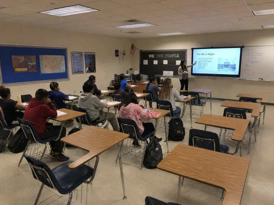 Classroom with empty desk