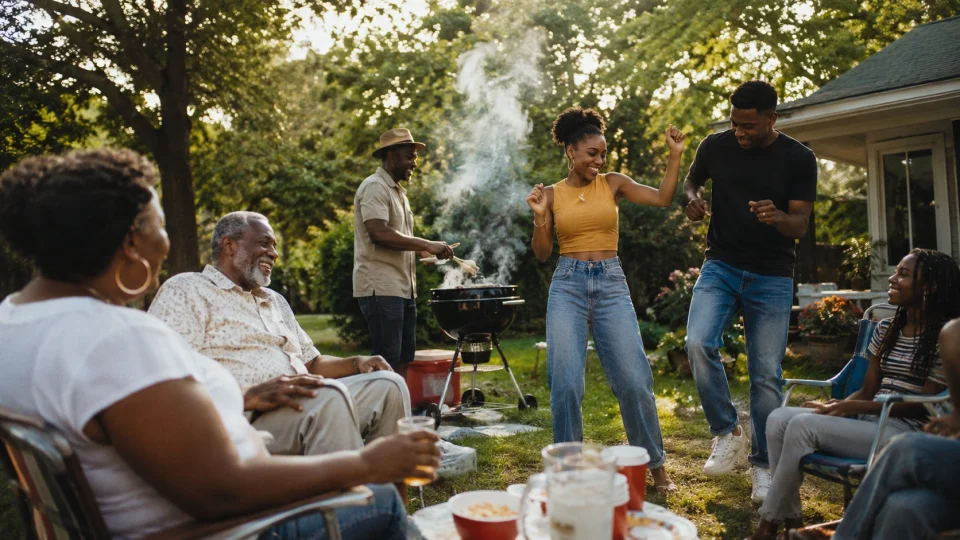 Summer backyard barbecue vibes with friends