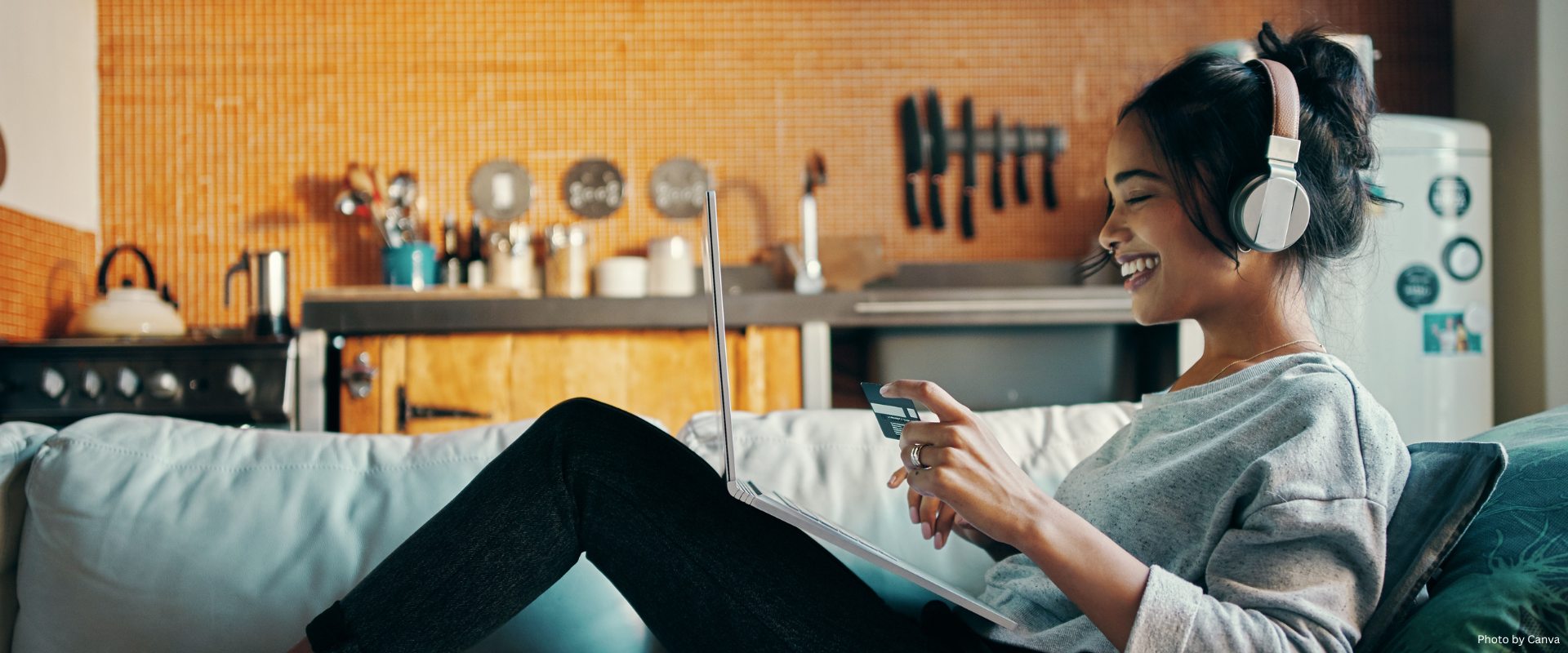 Woman doing online shopping, a form of self care