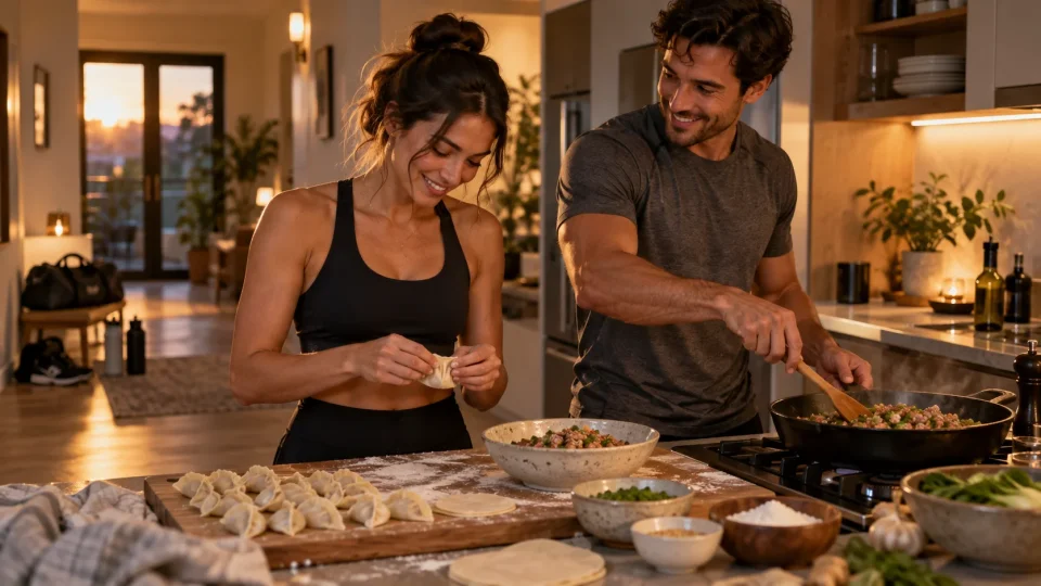 Couple cooking together