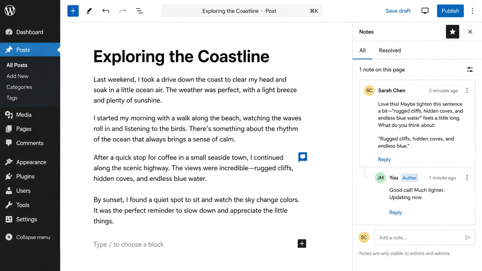 close-up screenshot of the WordPress 6.9 block editor