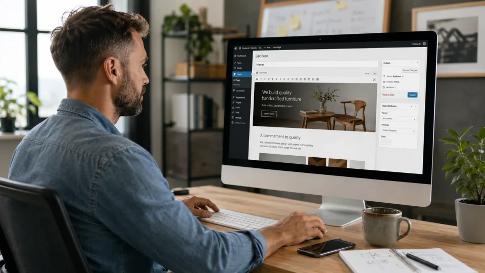 business employee updating wordpress