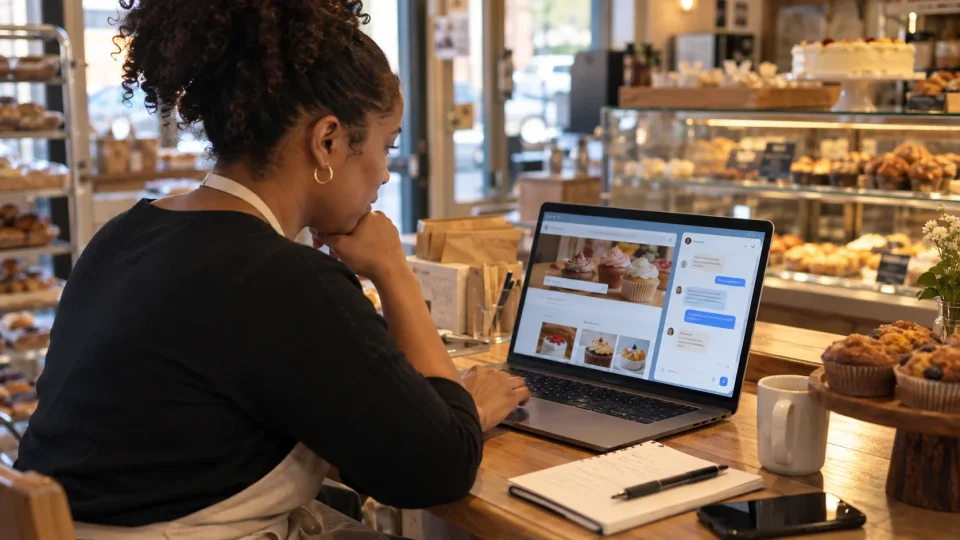 Bakery Owner Managing Orders Online