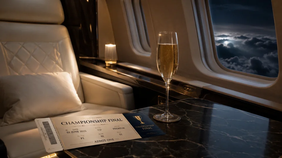 Luxurious jet cabin with championship ticket