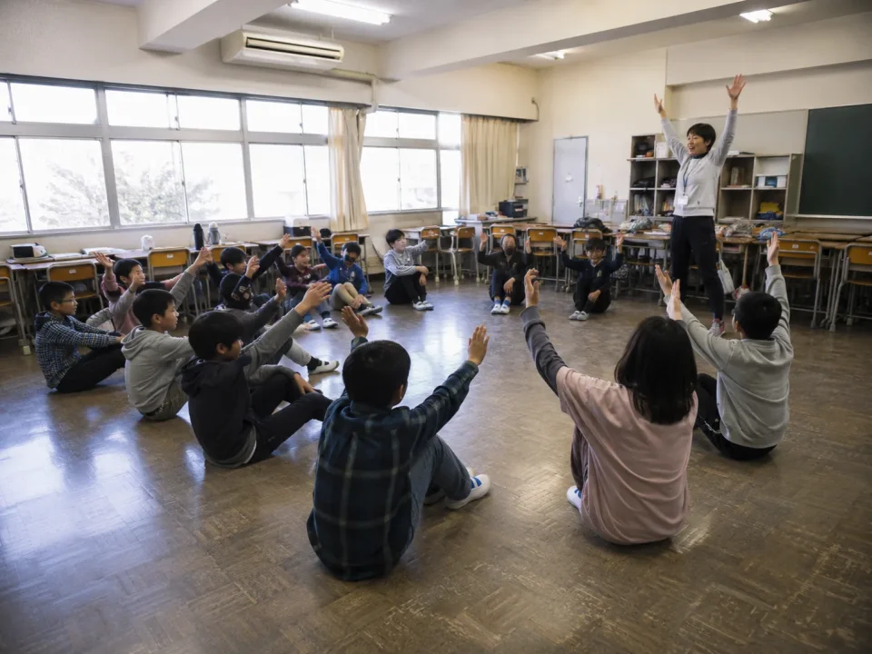Japanese Classroom doing Yoga