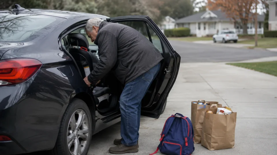 grandfather with car seat