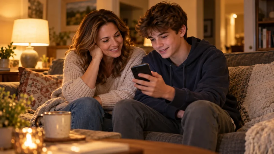 a mother and her son reviewing AI Apps