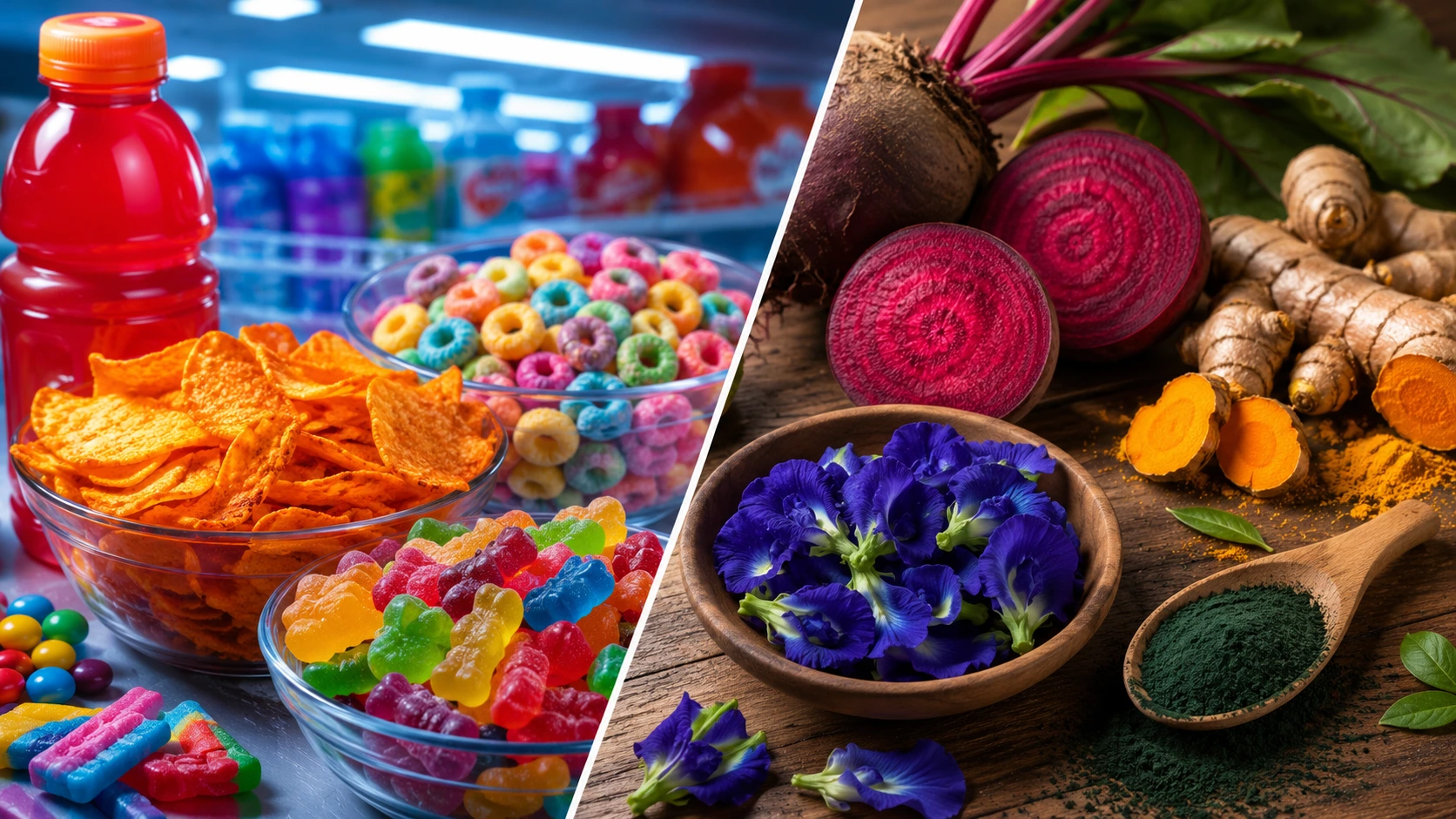 Contrast of snacks and superfoods