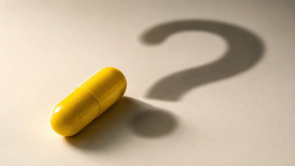Yellow capsule and question mark shadow