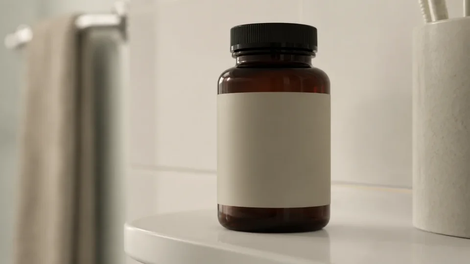 a plain amber plastic supplement bottle