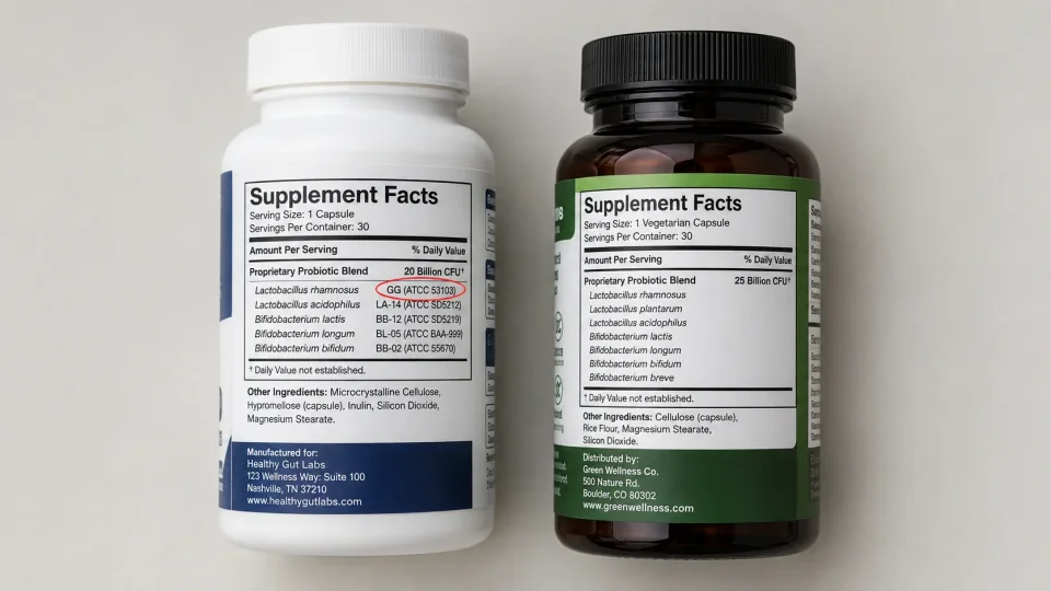 Two probiotic pill bottles