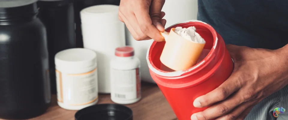 Hands holding scoop of creatine