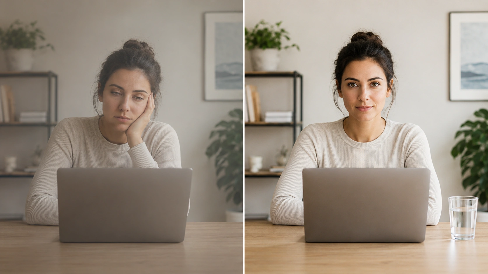 split-image of the same person at a desk