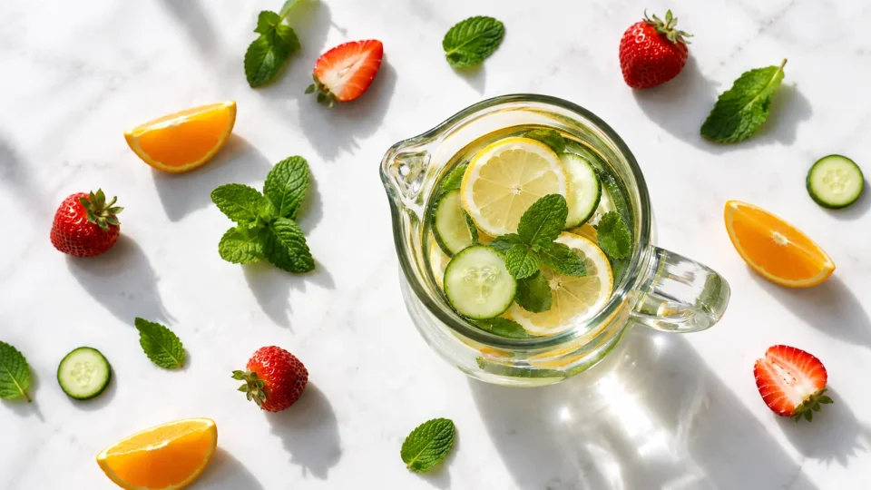 Refreshing infused water with fruit and mint