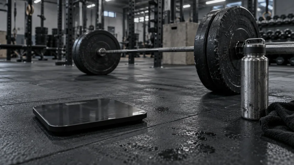 Gym with loaded barbell