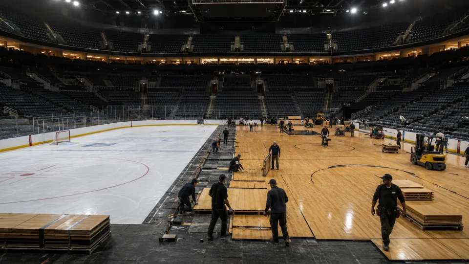 basketball and hockey arena conversion in progress